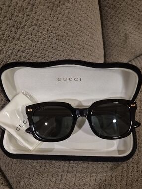 Gucci Black Square Sunglasses with Gold Accents